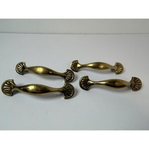 Vintage Solid Brass Cabinet Drawer Pull Handle Sea Shell Ends Hardware 4 1/2"
